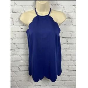 Hudson Gray Cobalt Blue Halter Top Womens Large Scallop Neck Hem Sleeveless